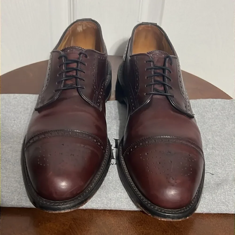 🔥🔥 ALLEN EDMONDS Lexington Burgundy Ox Blood Cap-Toe Oxford Shoes Sz 9.5C -EUC